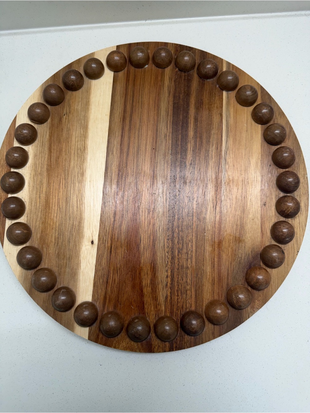Wooden Round Serving Board with Bead Edge - Brown